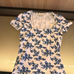 Reformation Blue Floral Short Sleeve Top